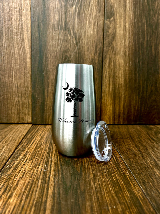 6oz Insulated Champagne Flute – “Welcome Home” with Palmetto Tree and Moon